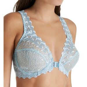 Front Close Lace Underwire Bra Light Blue Floral Scalloped 44C 8323 Coquette